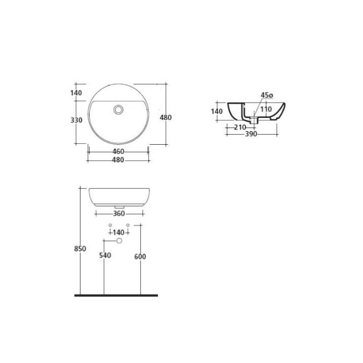 Umywalka nablatowa, okrągła Galassia Eden biała, śr. 48 cm, przelew, otwór na baterię- sanitbuy.pl