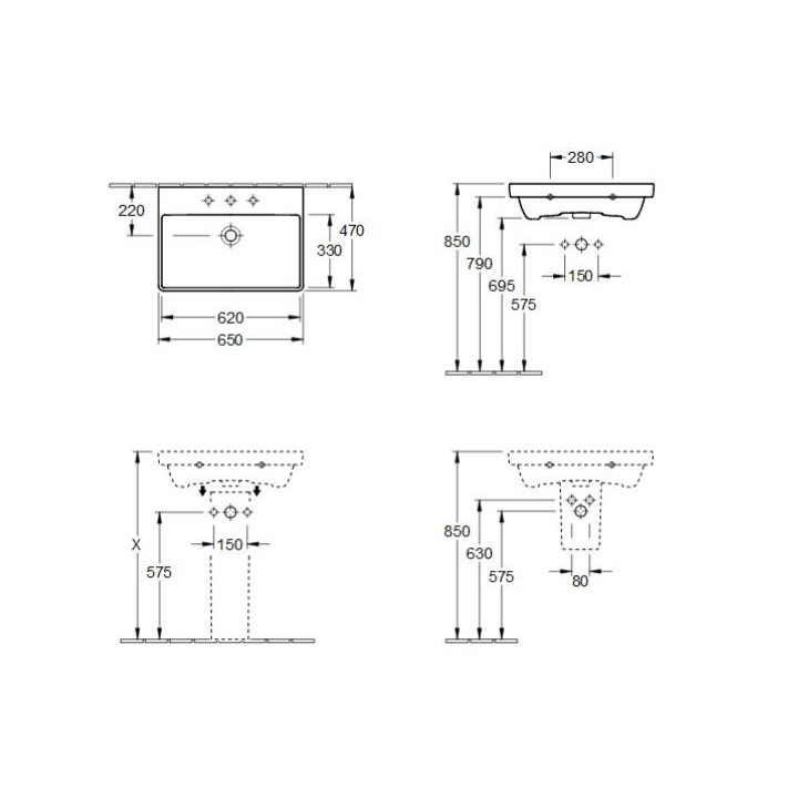 Umywalka meblowa, prostokątna Villeroy & Boch biały Alpin, 80 x 47 x 16,5 cm, przelew, otwór na baterię- sanitbuy.pl