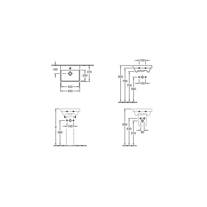 Umywalka wisząca, prostokątna Villeroy & Boch biały Alpin, 55 x 37 x 15,5 cm, bez przelewu, otwór na baterię- sanitbuy.pl