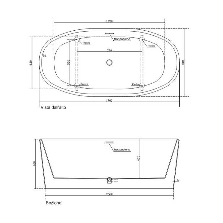 Wanna akrylowa, wolnostojąca Galassia Eden biała, 170 x 82 x 60 cm, z systemem odpływowo-przelewowym- sanitbuy.pl