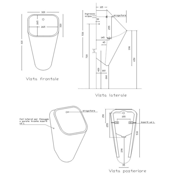 Pisuar z rozpryskiwaczem wody Galassia MEG11 biały, dopływ z tyłu, odpływ poziomy- sanitbuy.pl