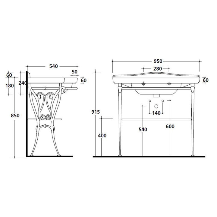 Stelaż podumywalkowy, stojący Galassia Ethos antyczne aluminium, półka i reling, do umywalek 110 cm, retro - sanitbuy.pl