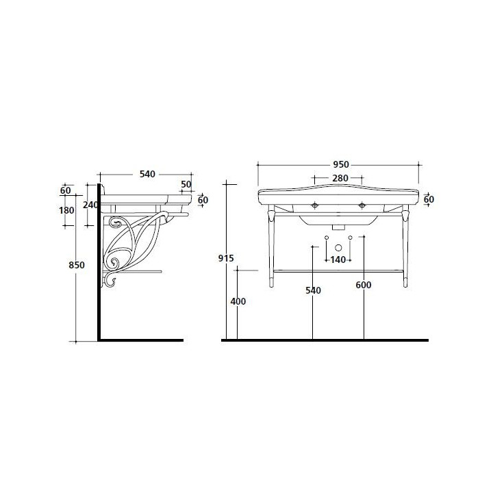 Stelaż podumywalkowy, wiszący Galassia Ethos antyczne aluminium, półka i reling, do umywalek 110 cm, retro - sanitbuy.pl
