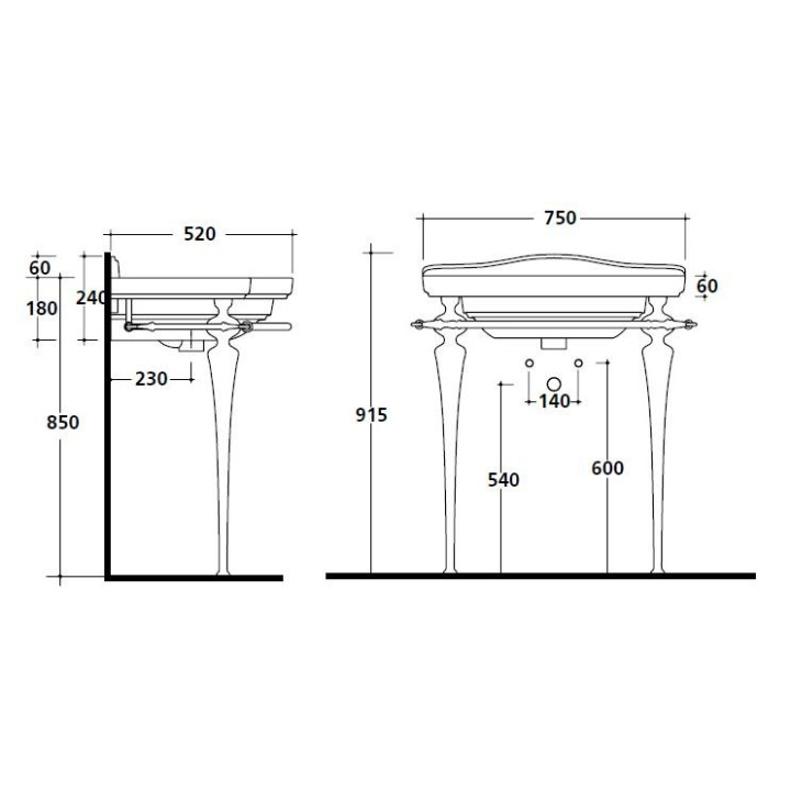 Nogi 95 cm podumywalkowe Galassia Ethos chrom, z relingiem, wys. 795 mm, retro- sanitbuy.pl
