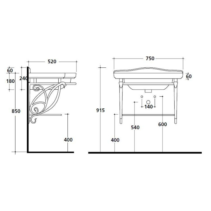 Stelaż podumywalkowy, wiszący Galassia Ethos antyczne aluminium, półka i reling, do umywalek 95 cm, retro - sanitbuy.pl