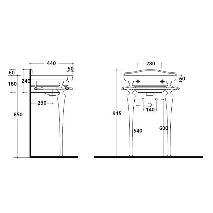 Nogi 65 cm podumywalkowe Galassia Ethos chrom, z relingiem, wys. 795 mm, retro- sanitbuy.pl