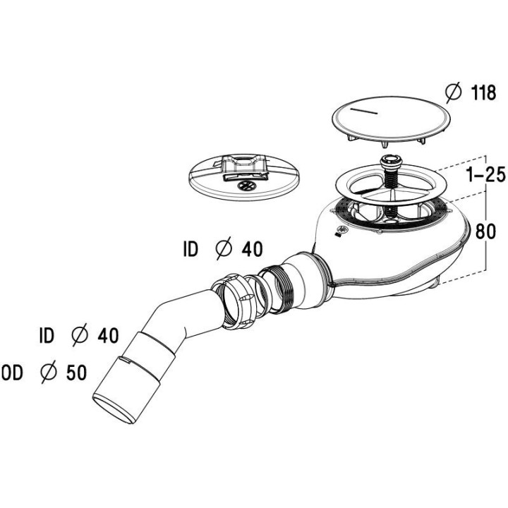 Syfon do brodzika Radaway TB90 Turboflow chrom, odpływ 40/50 mm- sanitbuy.pl