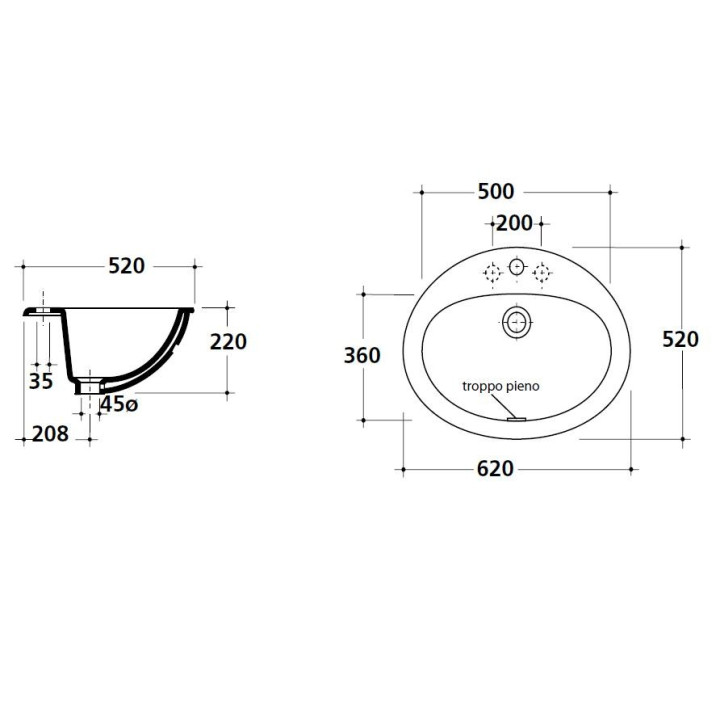 Umywalka nablatowa Galassia Macchia biała, 73 x 38,5 x 14 cm, bez otworu na baterię i przelewu- sanitbuy.pl