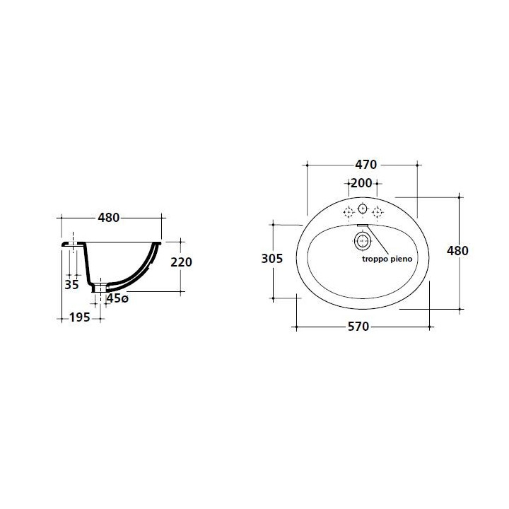 Umywalka nablatowa Galassia Eloise biała, 62 x 52 x 22 cm, z otworem na baterię- sanitbuy.pl