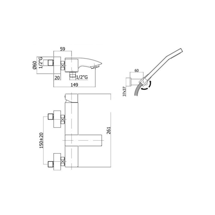 Bateria wannowa ścienna kompletna Paffoni Level- sanitbuy.pl