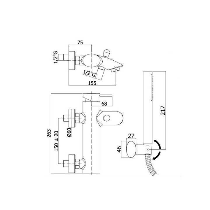 Bateria wannowa ścienna kompletna Paffoni Berry- sanitbuy.pl