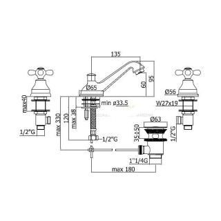 Bateria umywalkowa 3-otworowa Paffoni Iris- sanitbuy.pl