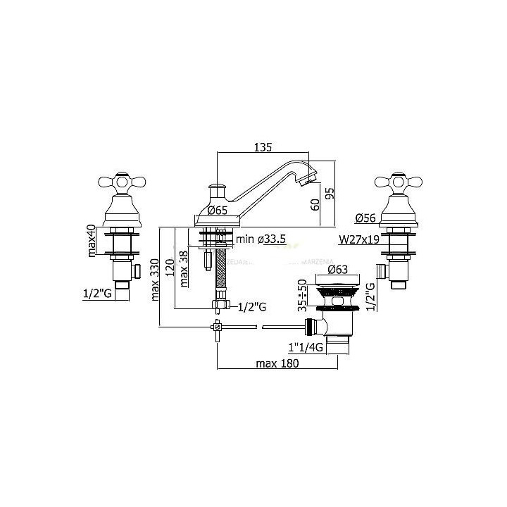 Bateria umywalkowa 3-otworowa Paffoni Iris- sanitbuy.pl
