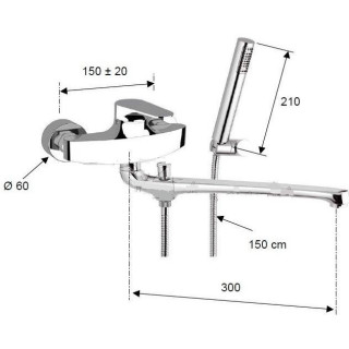 Bateria wannowa ścienna z długą wylewką Daniel Omega- sanitbuy.pl