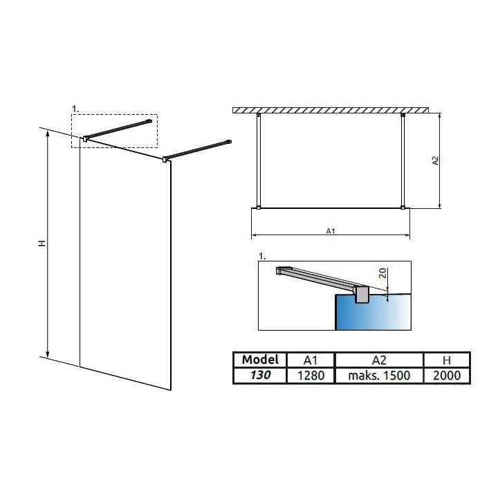 Ścianka Walk-In Radaway Modo New I 130, 128x200cm, chrom, szkło przejrzyste- sanitbuy.pl