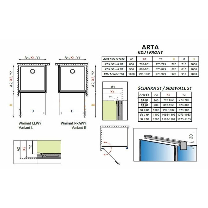 Kabina kwadratowa 80x80 Radaway Arta KDJ I lewa szkło przejrzyste Chrome +- sanitbuy.pl