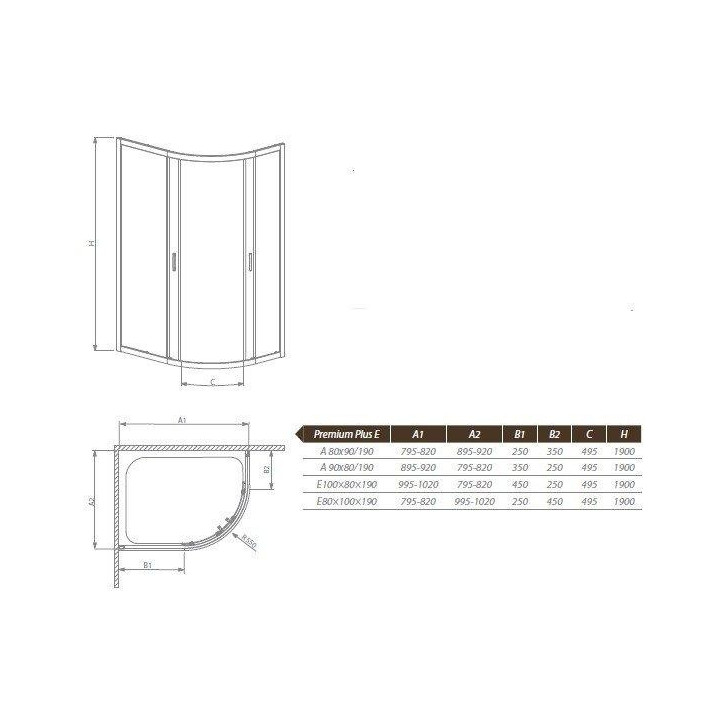 Kabina prysznicowa Radaway Premium Plus E 90x80 szkło przejrzyste- sanitbuy.pl