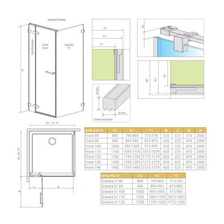 Front kabiny Radaway Arta KDJ II 80x200cm lewa szkło przejrzyste Chrome+- sanitbuy.pl