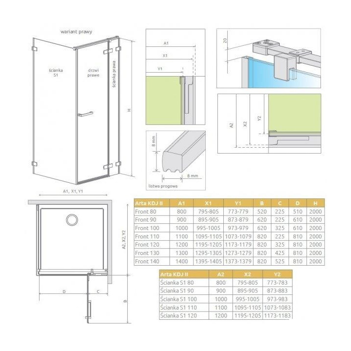Front kabiny Radaway Arta KDJ II 120x200cm lewa szkło przejrzyste Chrome+- sanitbuy.pl