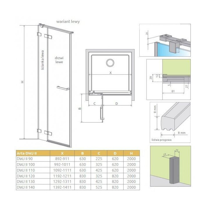 Drzwi wnękowe Radaway Arta DWJ I 100cm x 200cm prawe chrom, szkło przejrzyste- sanitbuy.pl