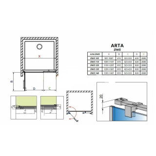 Drzwi prysznicowe 100cm x 200cm ze ścianką stałą lewe Radaway Arta DWS- sanitbuy.pl