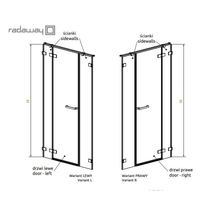 Drzwi prysznicowe wnękowe 140cm x 200cm ze ściankami stałymi lewe Radaway Arta DWJS- sanitbuy.pl