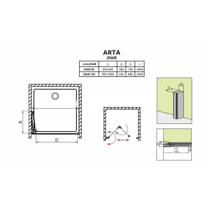 Drzwi prysznicowe wnękowe 150cm x 200cm ze ściankami stałymi prawe Radaway Arta DWJS- sanitbuy.pl