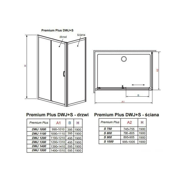 Drzwi prysznicowe 110 x 190 Radaway Premium Plus DWJ+S- sanitbuy.pl