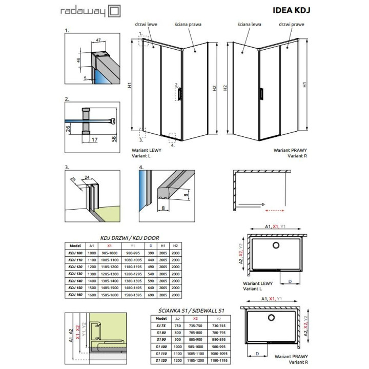 Drzwi suwane przejrzyste lewe 100 Radaway Idea KDJ - sanitbuy.pl