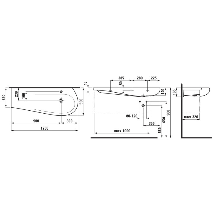 Umywalka 1200x500x350 z otworem na baterię nablatowa LAUFEN ALESSI ONE - sanitbuy.pl