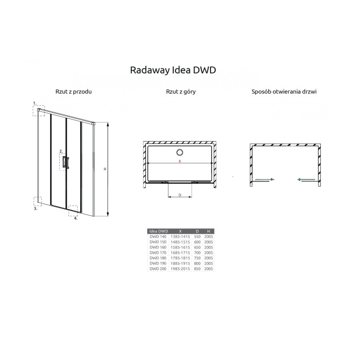 Drzwi wnękowe 160cm x 200.5cm prawe szkło przejrzyste chrom Radaway Idea DWJ- sanitbuy.pl