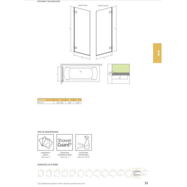 Parawan nawannowy prawy Radaway Arta PNJ 70- sanitbuy.pl