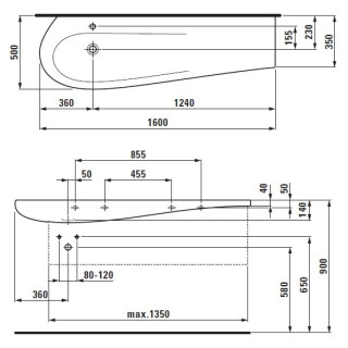 Umywalka ścienna 1600x500x350 bez otworu na baterię Laufen Alessi One - sanitbuy.pl