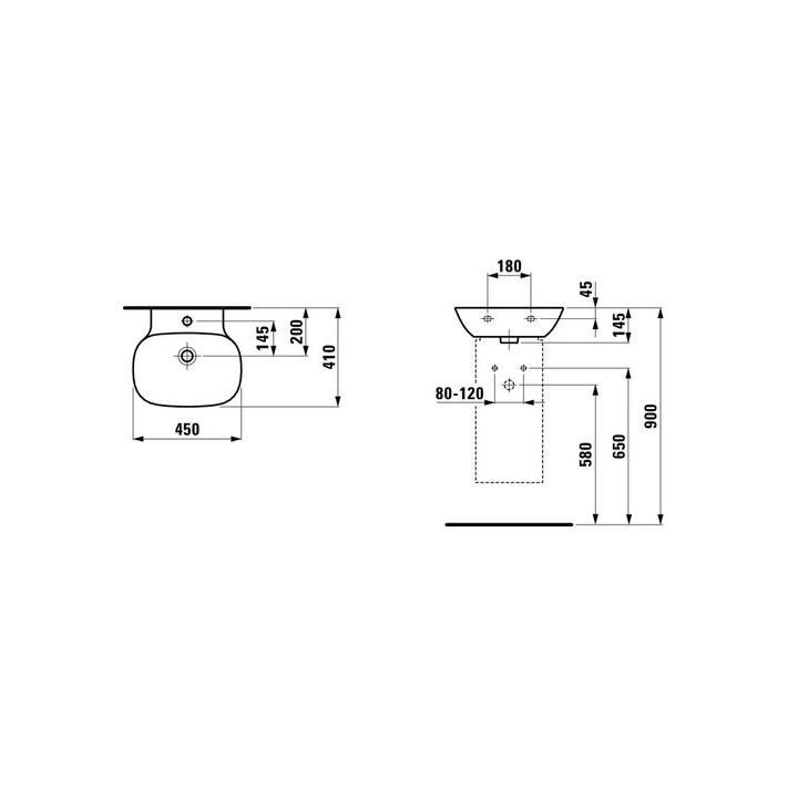 Umywalka ścienna 450 x 410 mm z otworem na baterię SaphirKeramik Laufen INO- sanitbuy.pl