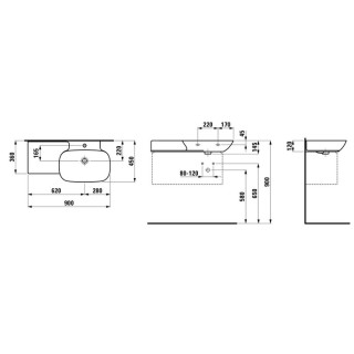 Umywalka ścienna 900x450mm z otworem na baterię z blatem Laufen INO - sanitbuy.pl