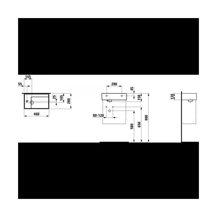 Umywalka ścienna mała 460 x 280 mm SaphirKeramik 1-otworowa Laufen Kartell- sanitbuy.pl