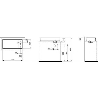 Umywalka nablatowa 750 x 350 mm SaphirKeramik 1-otworowa Laufen Kartell- sanitbuy.pl