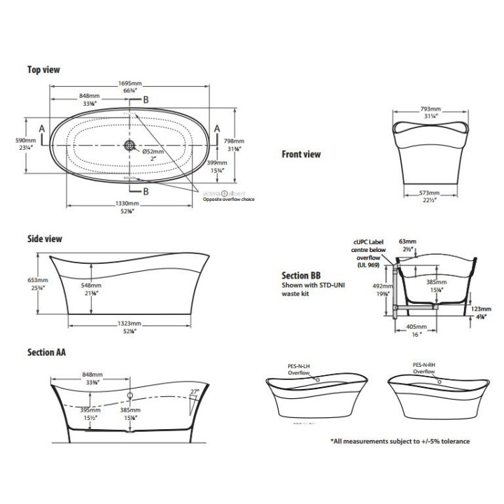 Wanna owalna 798x1695mm Victoria & Albert Pescadero- sanitbuy.pl