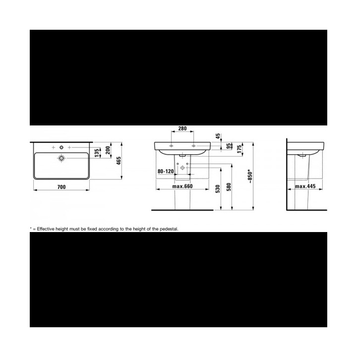 Umywalka ścienno-nablatowa 700 x 465 mm z otworem na baterię biała Laufen Pro S- sanitbuy.pl