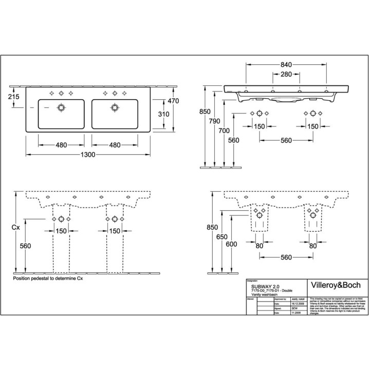 Umywalka Villeroy & Boch Subway 2.0 meblowa podwójna 1300x470 mm- sanitbuy.pl