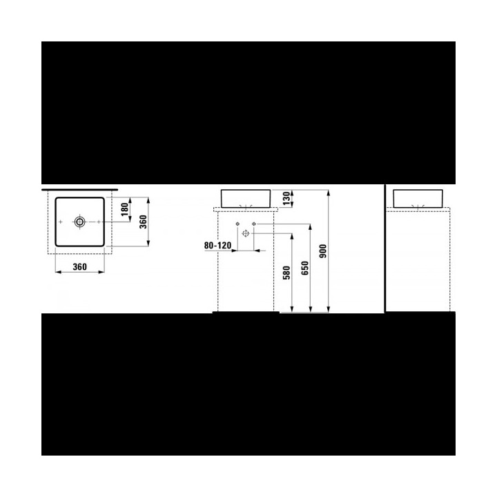 Umywalka nablatowa śr. 380 mm SaphirKeramik bez otworu na baterię bez systemu przelewowego biała Laufen LIVING SQUARE- sanitbuy.