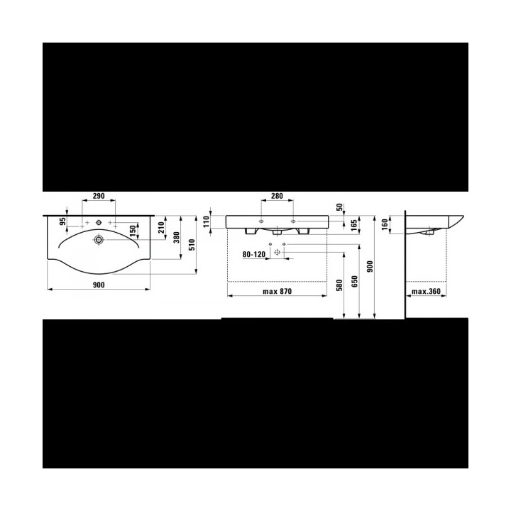 Umywalka ścienna Laufen PALACE 900 x 510 mm z otworem na baterię biała - sanitbuy.pl