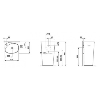 Monolityczna umywalka wolnostojąca Laufen Palomba przyścienna ze zintegrowanym postumentem z 1 otworem 395x520x900 mm biała - sa