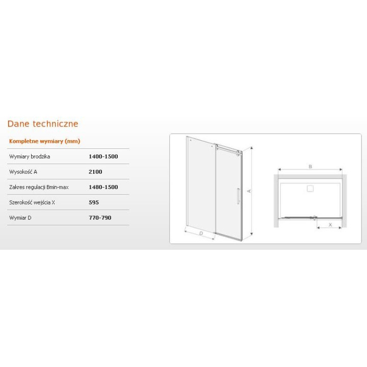 Drzwi przesuwne Sanplast D2/ALTIIa lewe 140x150x210cm profil chrom, przejrzyste- sanitbuy.pl