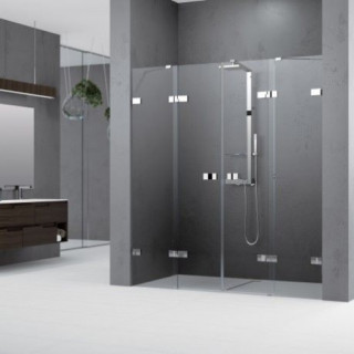 Drzwi wnękowe prawe Novellini Gala 2P 157-159.5cm ze ścianką stałą przeźroczyste szkło profil chrom, montaż na profilu- sanitbuy