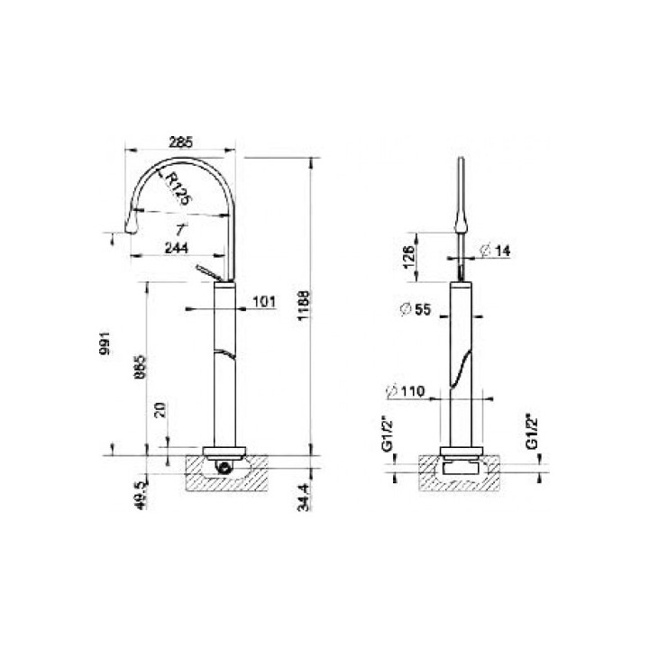 Bateria wolnostojąca Gessi Goccia, podłogowa- sanitbuy.pl